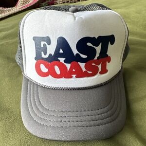Vintage 1990's Tiny Whales Gray Trucker Hat Ball Cap "EAST COAST" Adjustable